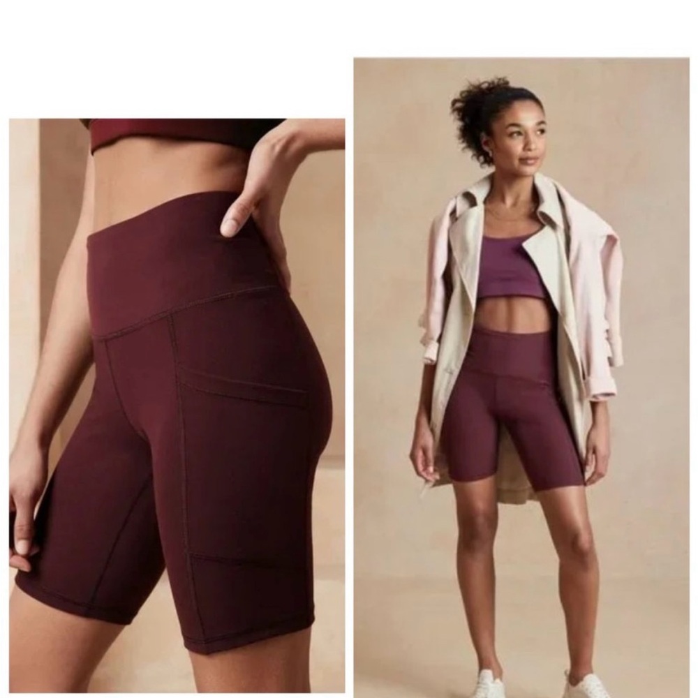 Banana Republic High-Rise Soft-Brushed Bike Shorts Pinot Noir Size XS